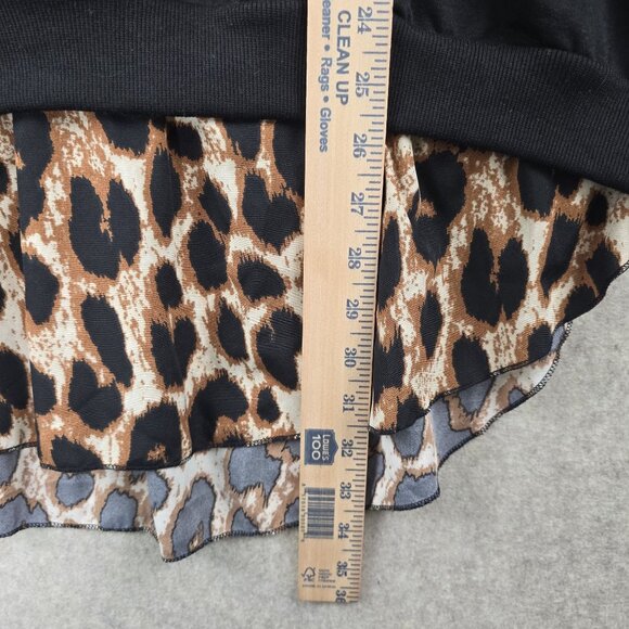 Black Long Sleeve Top With Leopard Print Collar & Hem Women’s 5XL Polyester Casu - Picture 2 of 7